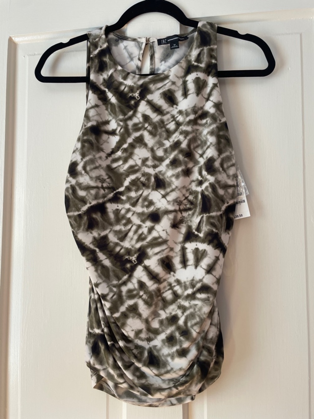 INC International Concepts Olive Green and White Tie-Dye Tank Top